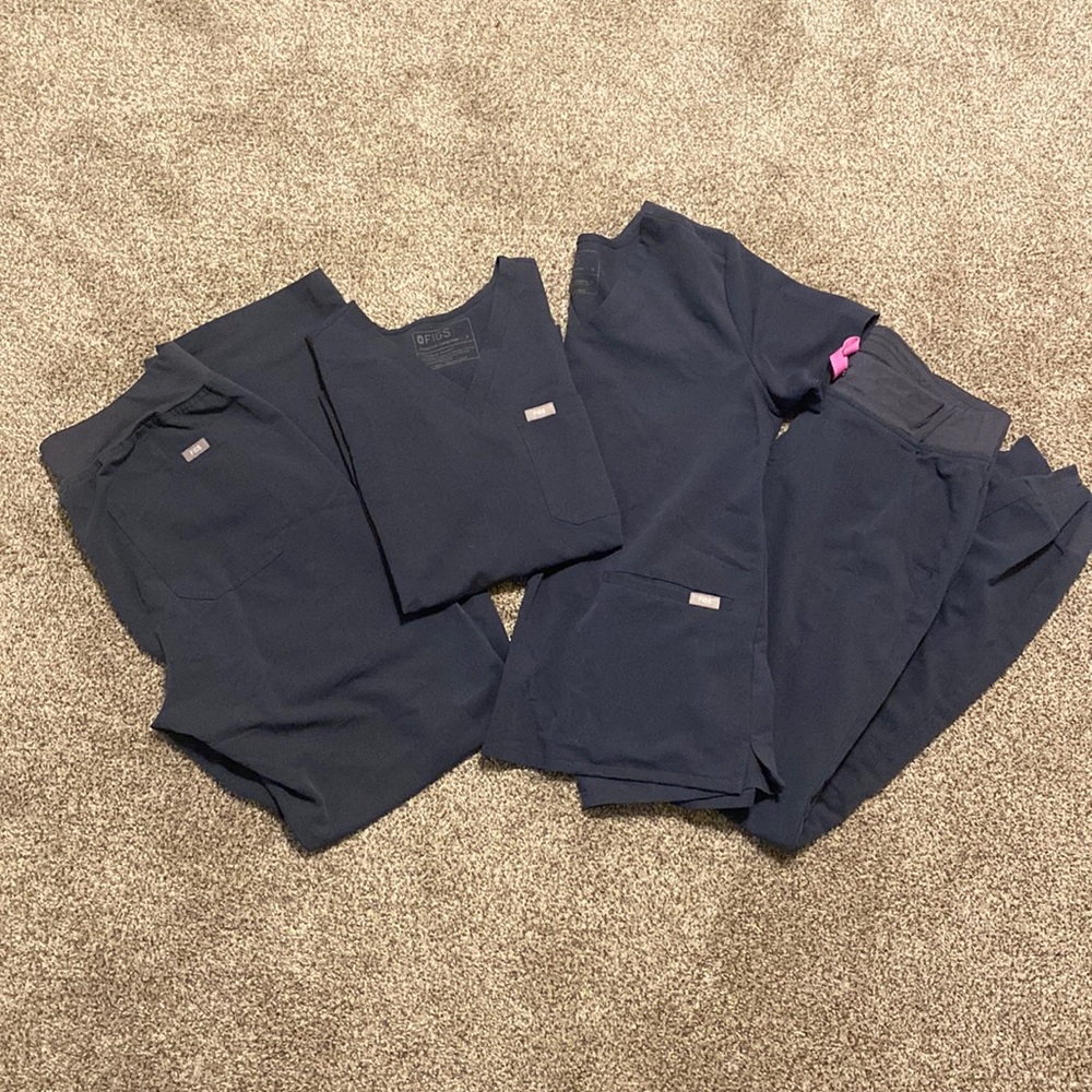 Figs Women’s Scrubs: Night Sky (dark grey/pewter/charcoal). Two pairs.